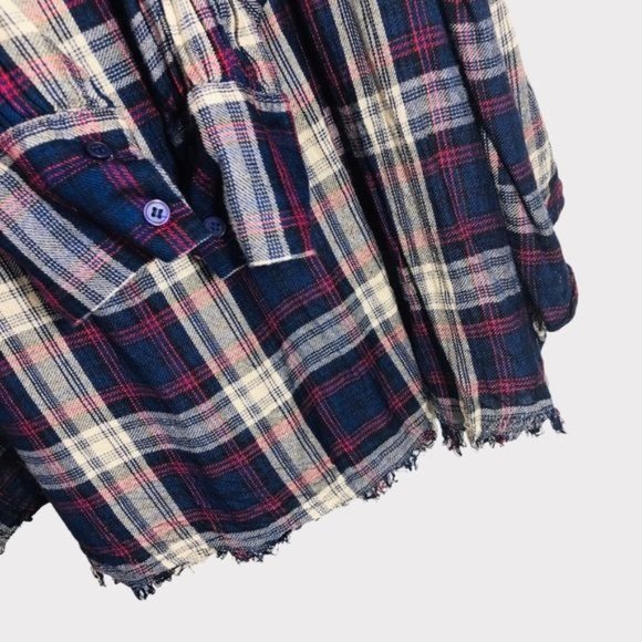 ELAN Plaid Flannel Raw Edge Button Down High Low Shirt Size Small - Picture 5 of 8
